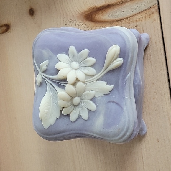 Vintage Incolay Stone Lavender Purple Jewelry Trinket Box - Picture 1 of 7